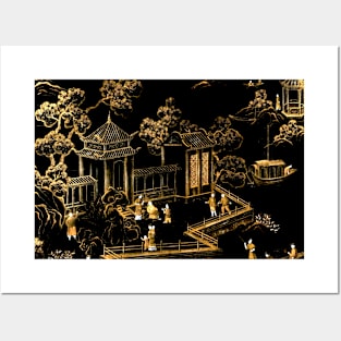 black gold oriental pagodas Posters and Art